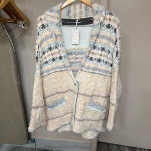 Free People Fair Weather Fuzzy Oversized Cardigan in Naturalle Combo